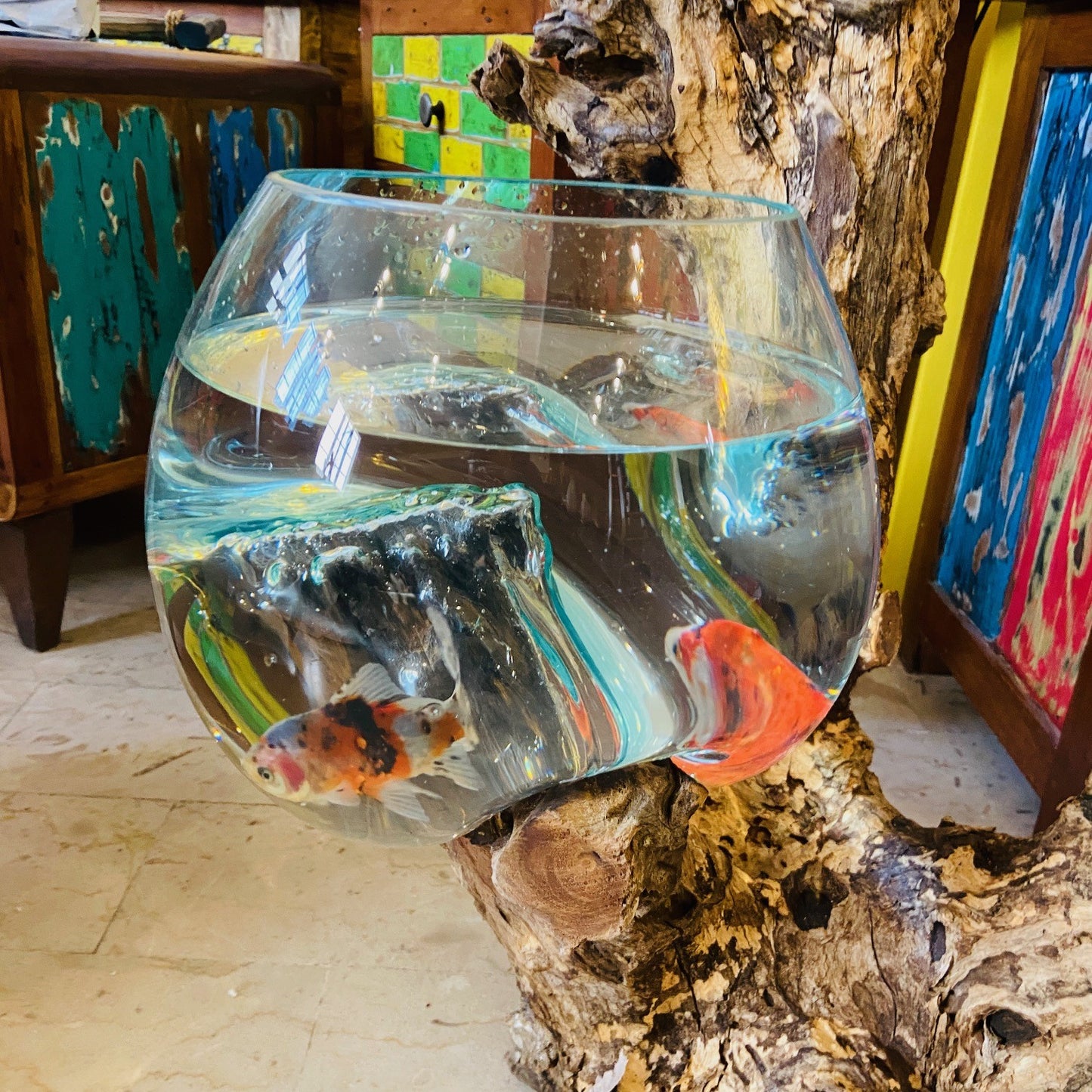 Ethnic Vase Blown Glass Root Aquarium Rustic