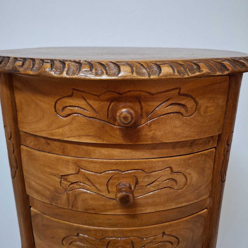 Comodino stile liberty intagliato in legno teak - ETNICBAY
