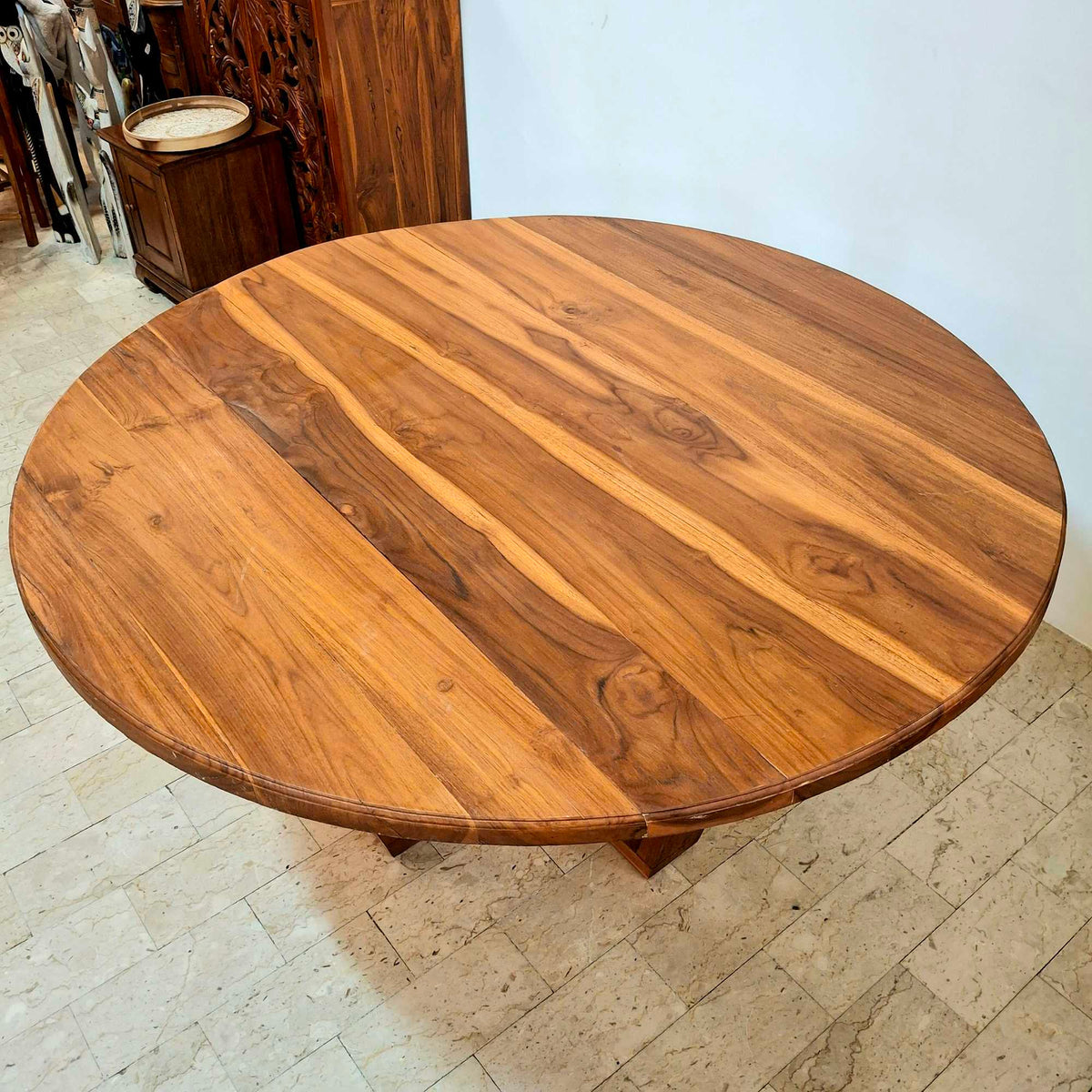 Tavolo etnico rotondo in legno teak giardino - ETNICBAY