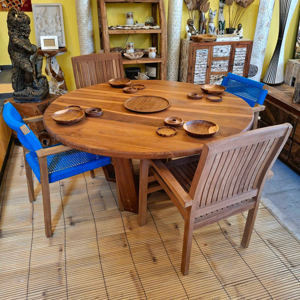 Tavolo etnico rotondo in legno teak giardino - ETNICBAY