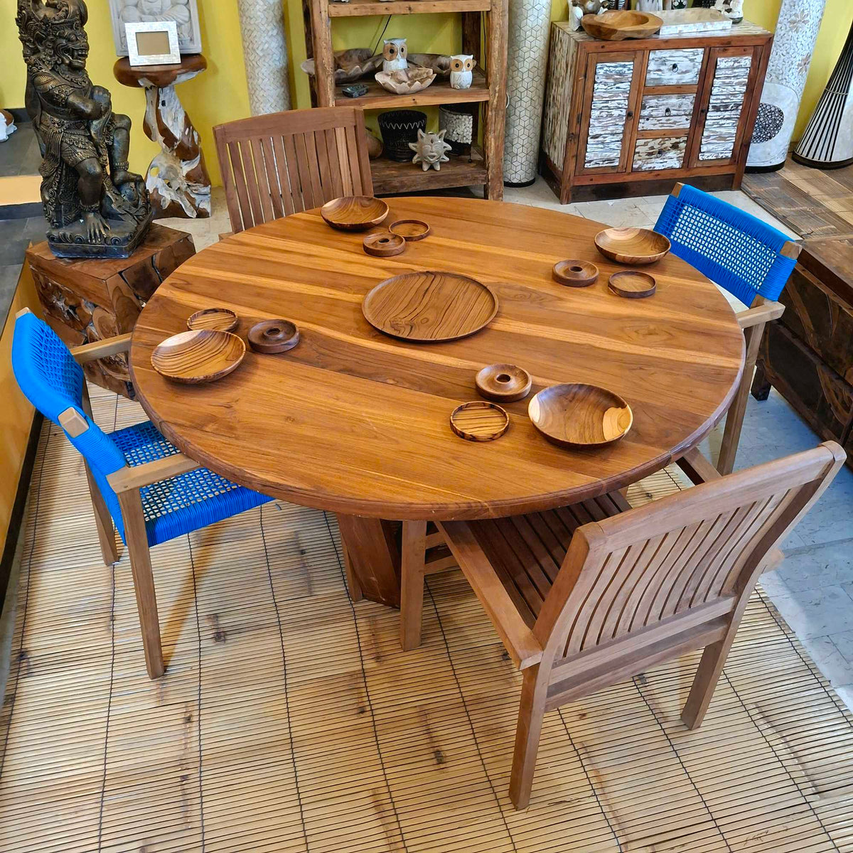 Tavolo etnico rotondo in legno teak giardino - ETNICBAY