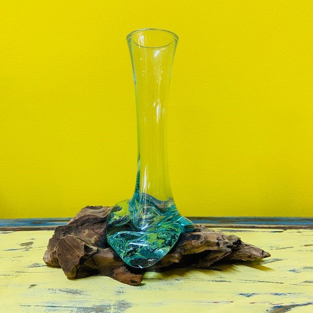 Vaso etnico in vetro e radice porta fiori - ETNICBAY