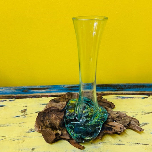 Vase en verre porte-fleurs en forme de racine décor ethnique