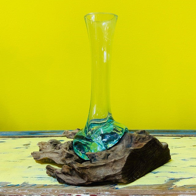 Vaso etnico in vetro e radice porta fiori - ETNICBAY