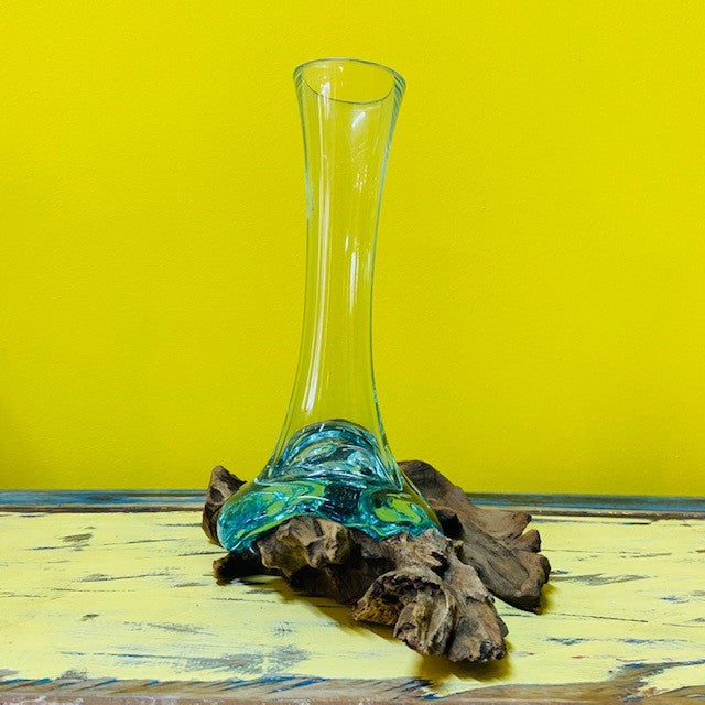 Vaso etnico in vetro e radice porta fiori - ETNICBAY