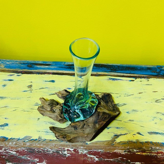 Vaso etnico in vetro e radice porta fiori - ETNICBAY