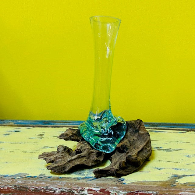 Vaso etnico in vetro e radice porta fiori - ETNICBAY