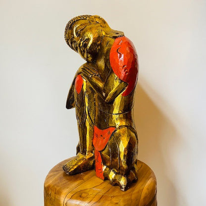 Wooden Buddha Sculpture Meditation Yoga Om
