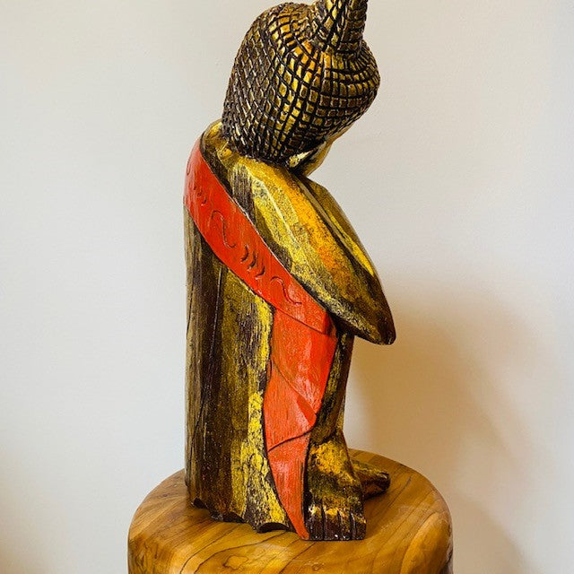 Wooden Buddha Sculpture Meditation Yoga Om