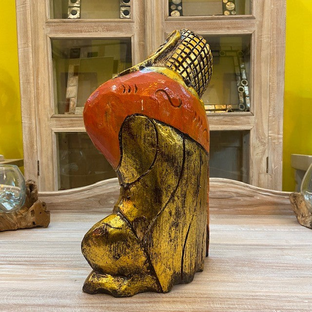 Wooden Buddha Sculpture Meditation Yoga Om