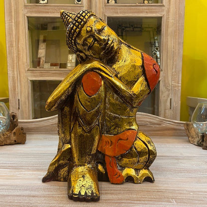Wooden Buddha Sculpture Meditation Yoga Om