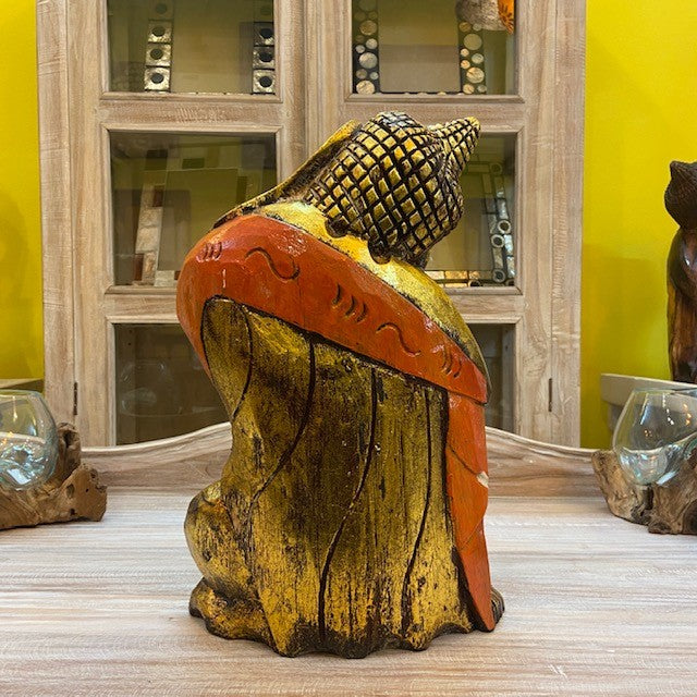 Wooden Buddha Sculpture Meditation Yoga Om