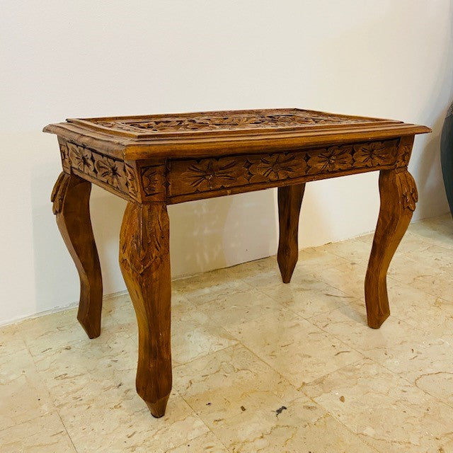 Tavolino etnico intagliato sgabello legno teak - ETNICBAY