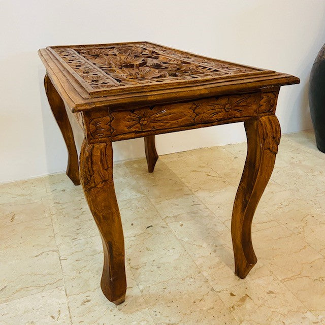Tavolino etnico intagliato sgabello legno teak - ETNICBAY
