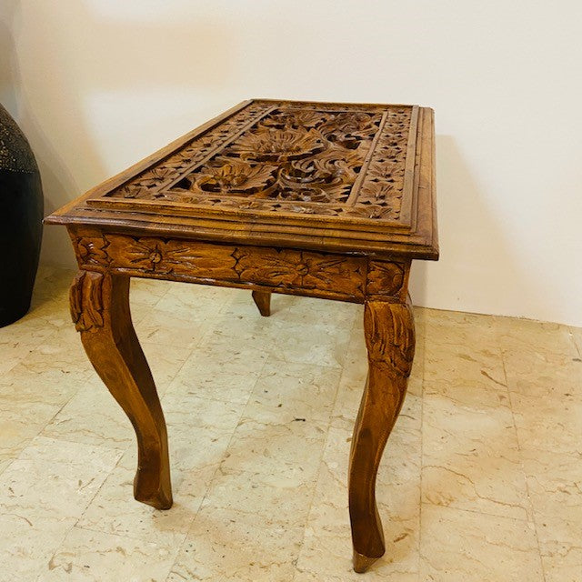 Tavolino Sgabello Legno Teak Intagliato Etnico - ETNICBAY
