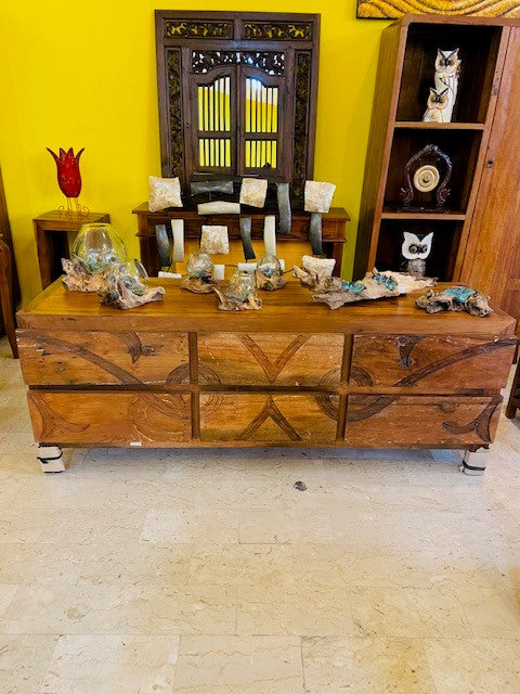 Commode ethnique, meuble TV tribal, buffet