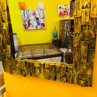 Ethnic mirror minimal frame wooden mosaic