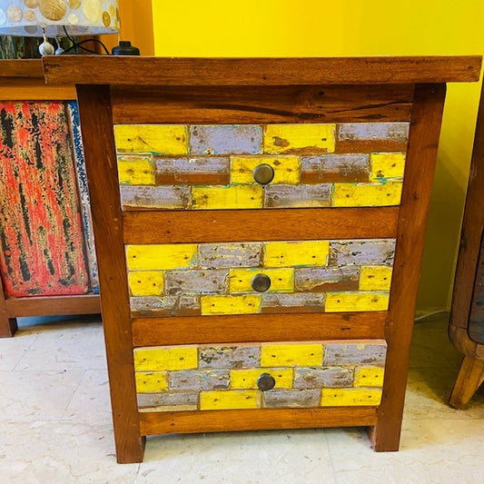 Minimal ethnic bedside table teak wood cabinet