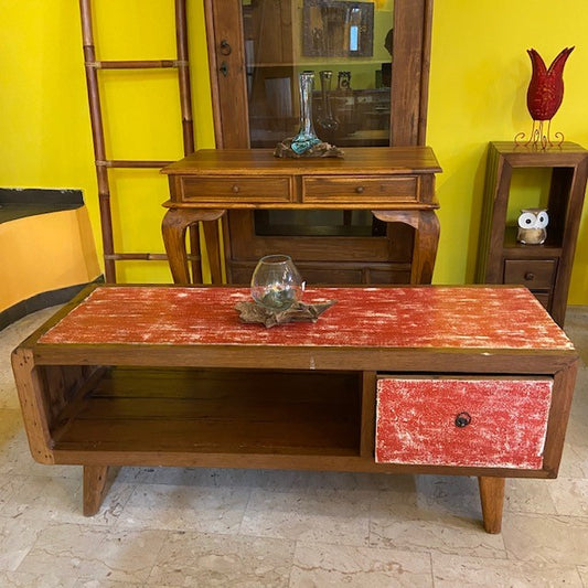 Meuble TV mobile table basse en bois de teck style wabi sabi