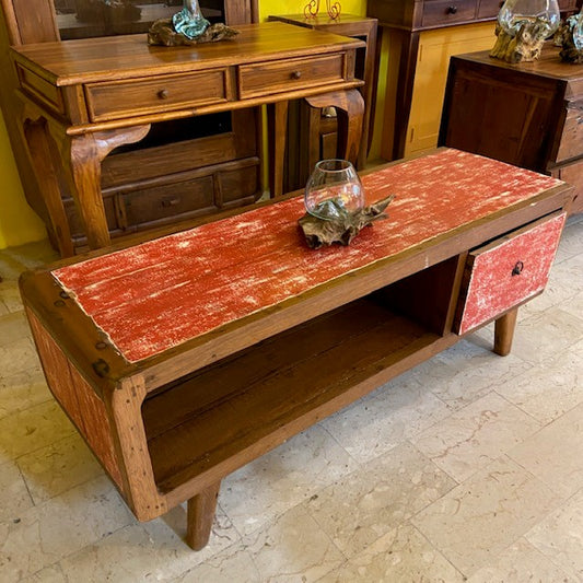 Meuble TV mobile table basse en bois de teck style wabi sabi