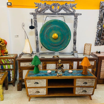 Wabi Sabi Ethnic Mobile Teak Wood TV Stand