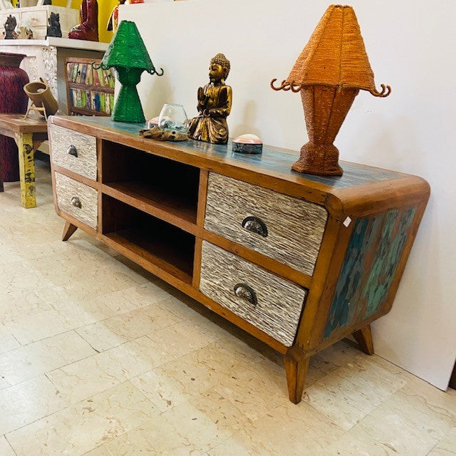 Wabi Sabi Ethnic Mobile Teak Wood TV Stand