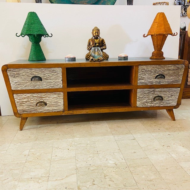 Wabi Sabi Ethnic Mobile Teak Wood TV Stand