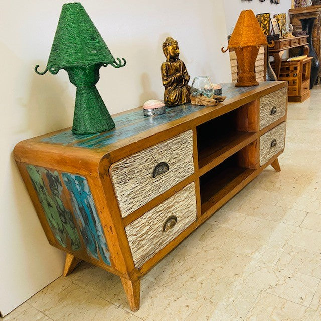 Wabi Sabi Ethnic Mobile Teak Wood TV Stand