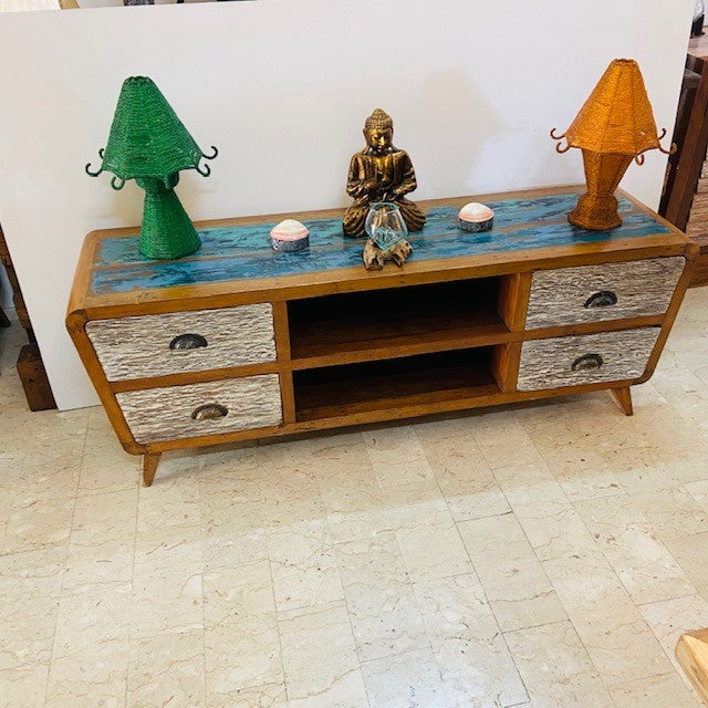 Wabi Sabi Ethnic Mobile Teak Wood TV Stand