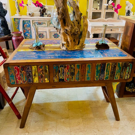 Console ethnique de style japonais wabi sabi en teck