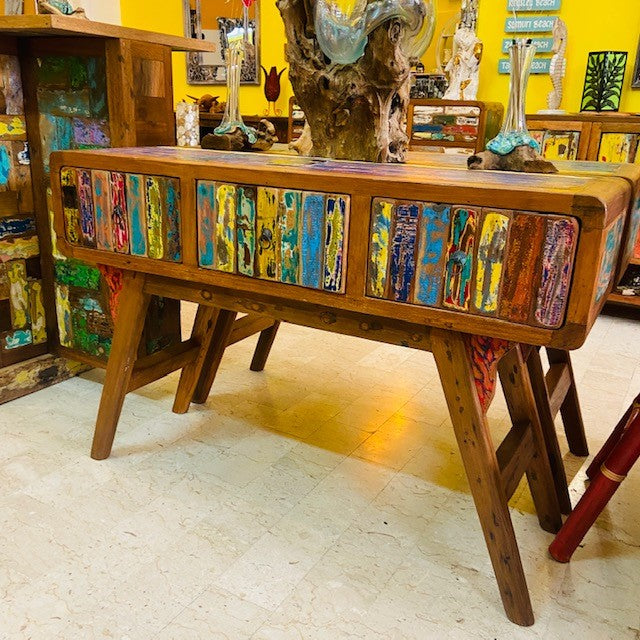 Ethnic console table Japanese style wabi sabi in teak