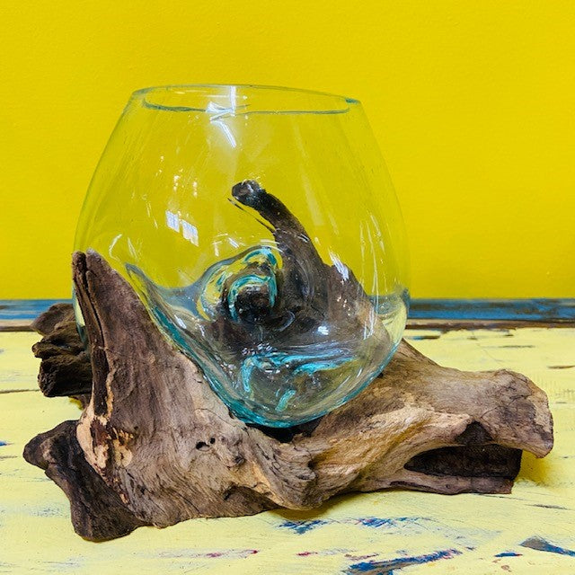 Bicchiere vetro fuso su radice calice stile etnico - ETNICBAY