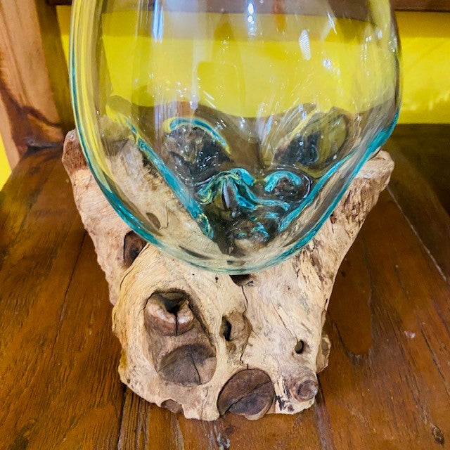 Bicchiere vetro fuso su radice vaso soprammobile - ETNICBAY