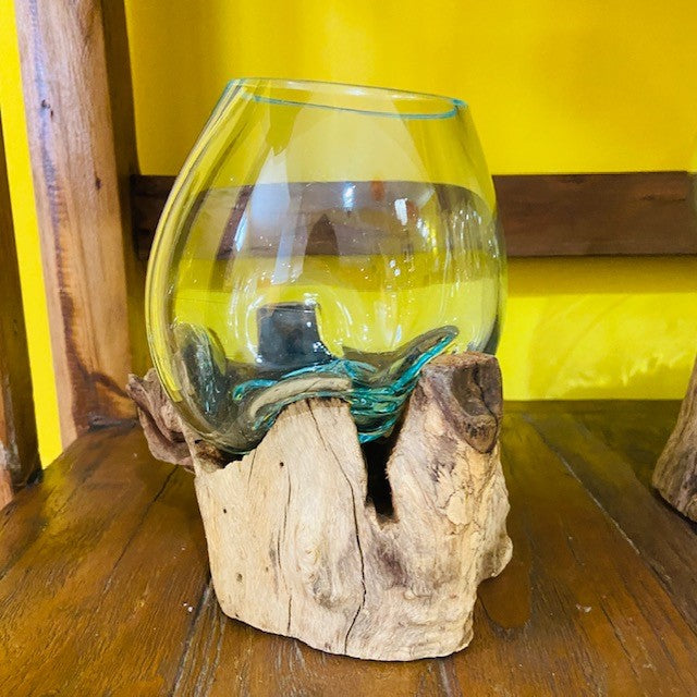 Bicchiere vetro fuso su radice vaso soprammobile - ETNICBAY