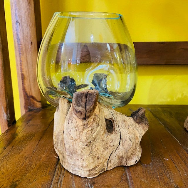 Bicchiere vetro fuso su radice vaso soprammobile - ETNICBAY