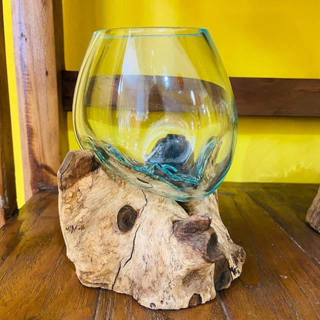 Bicchiere vetro fuso su radice vaso soprammobile - ETNICBAY