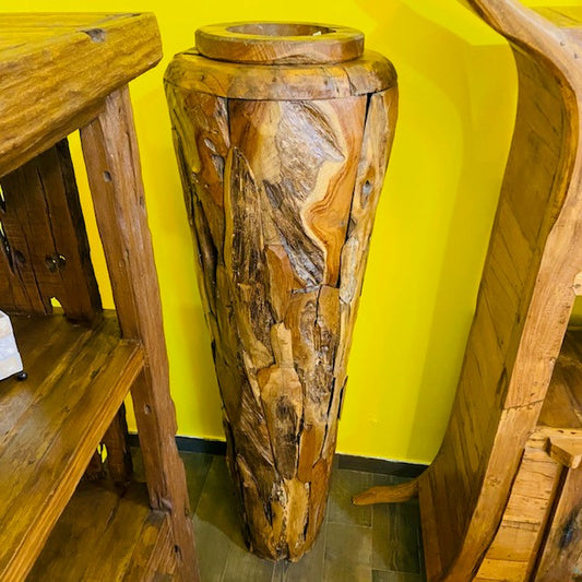 Vase ethnique style wabi sabi en racine de teck rustique