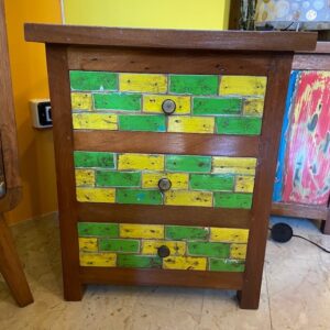 Comodino etnico in legno teak mobiletto 3 cassetti - ETNICBAY