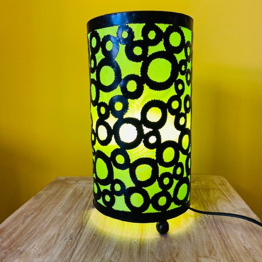 Minimal wrought iron lampshade with ethnic green fabric