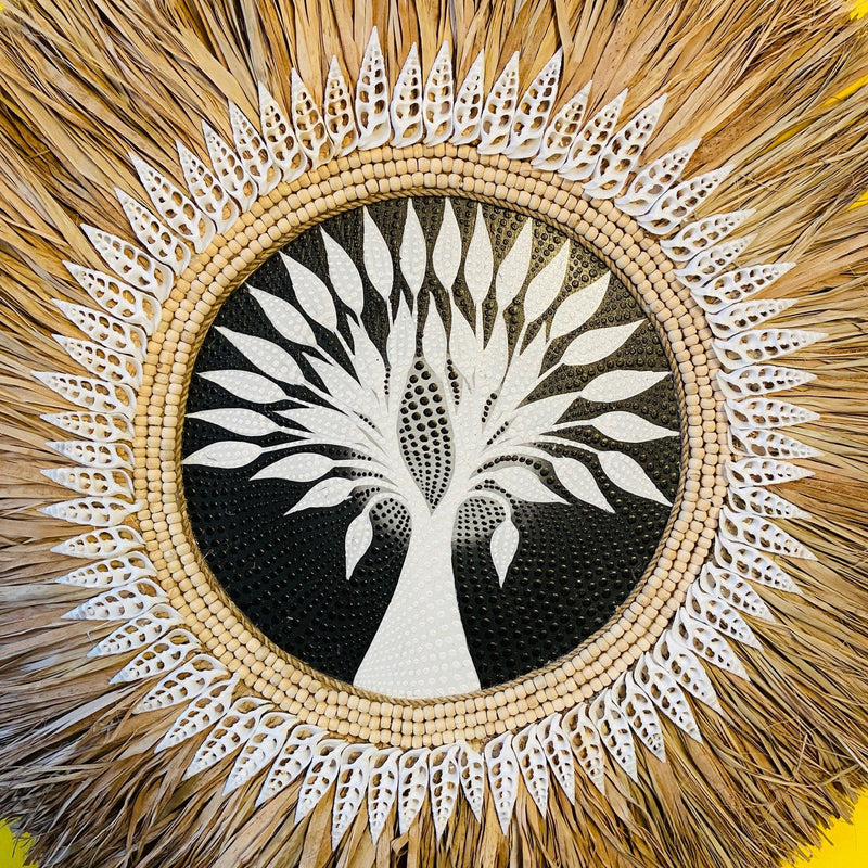 Mandala Albero della Vita ETNICHOME con piume e conchiglie, decorazione da parete etnica artigianale
