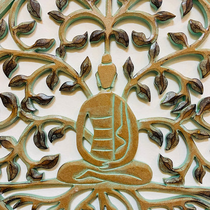 Tableau mural représentant l'arbre de vie avec Bouddha