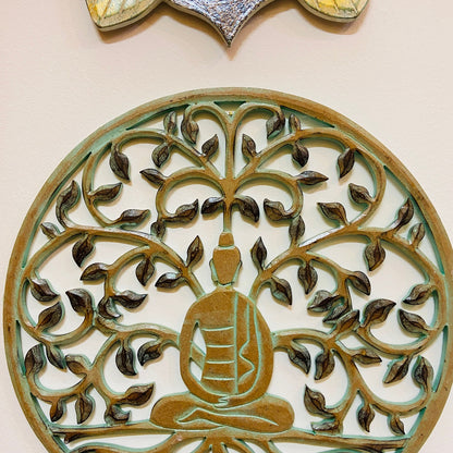 Tableau mural représentant l'arbre de vie avec Bouddha