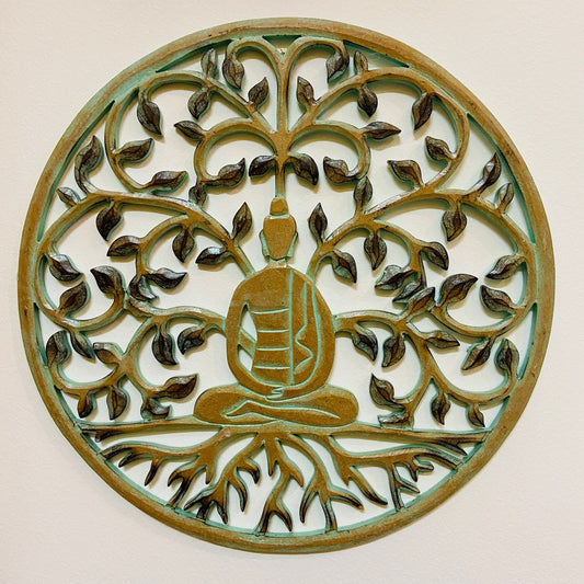 Tableau mural représentant l'arbre de vie avec Bouddha