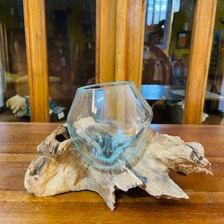 Ethnic glass vase on root chalice ornament