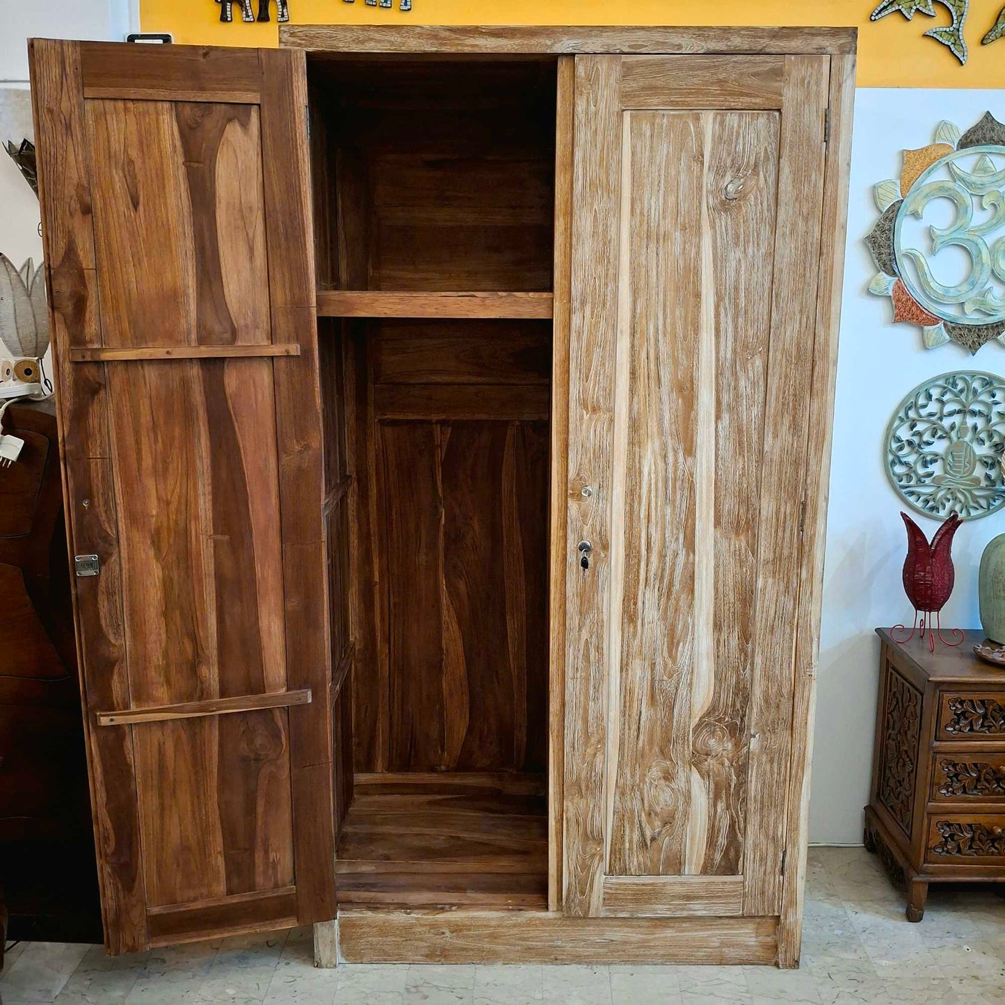 Teak wood wardrobe with pickled effect