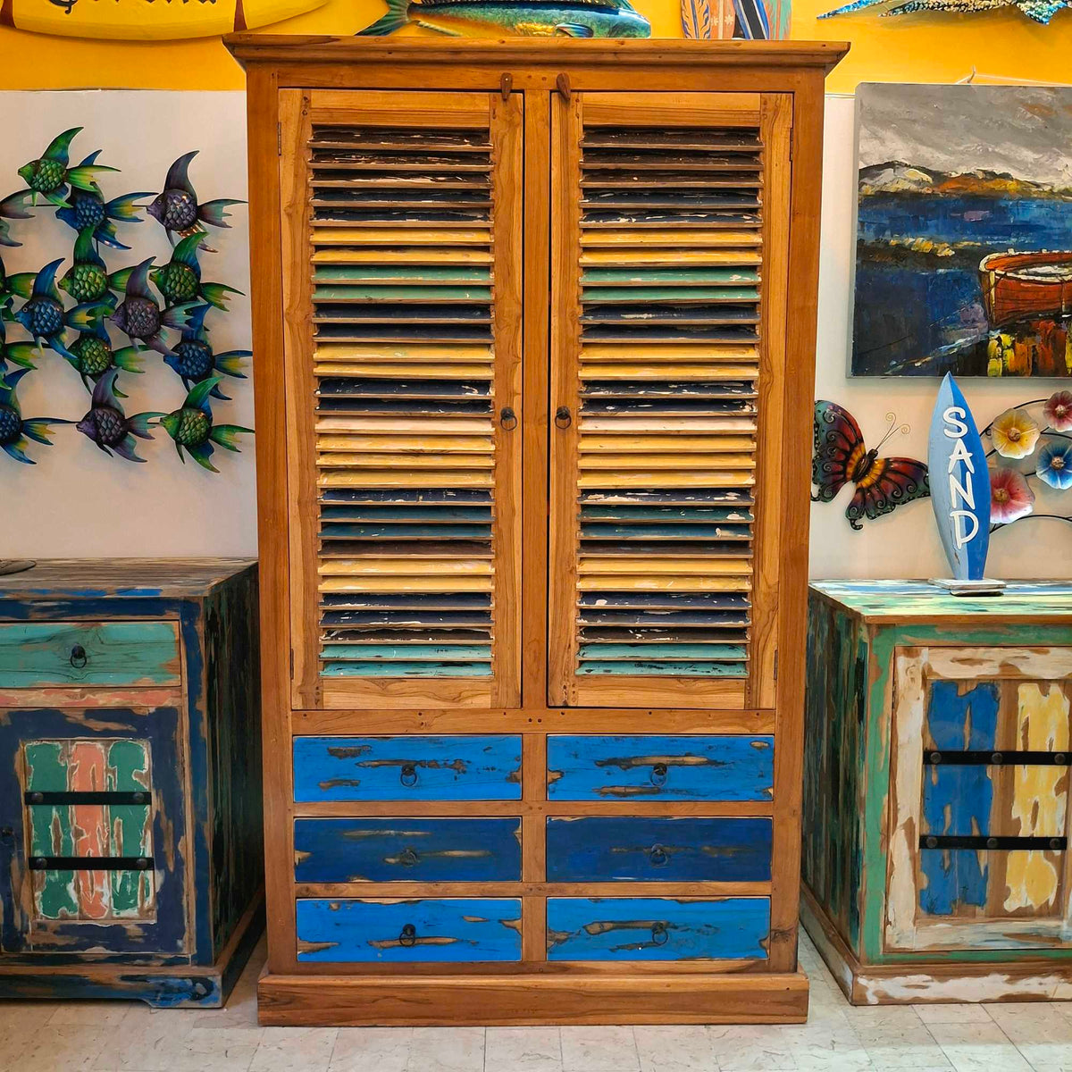 Armadio etnico in legno teak guardaroba cassetti