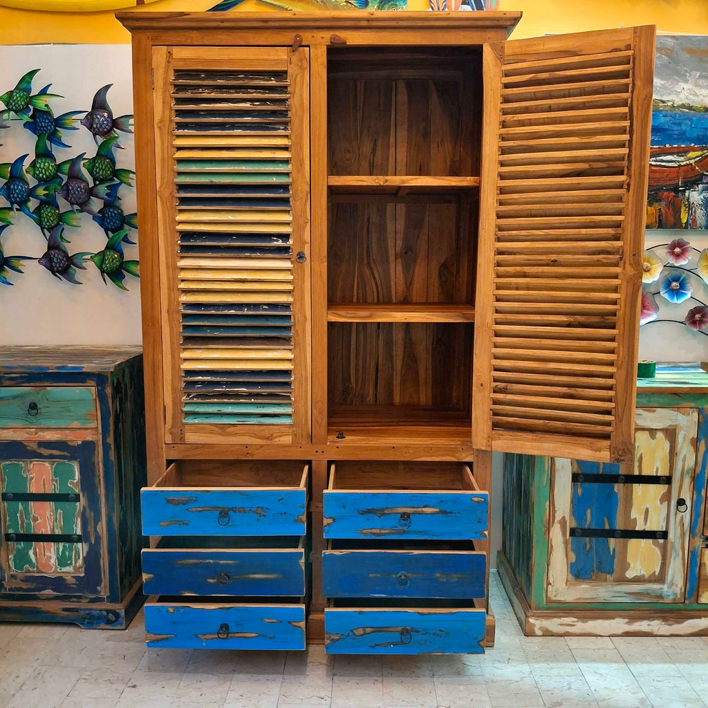 Ethischer Kleiderschrank aus Teakholz mit Schubladen