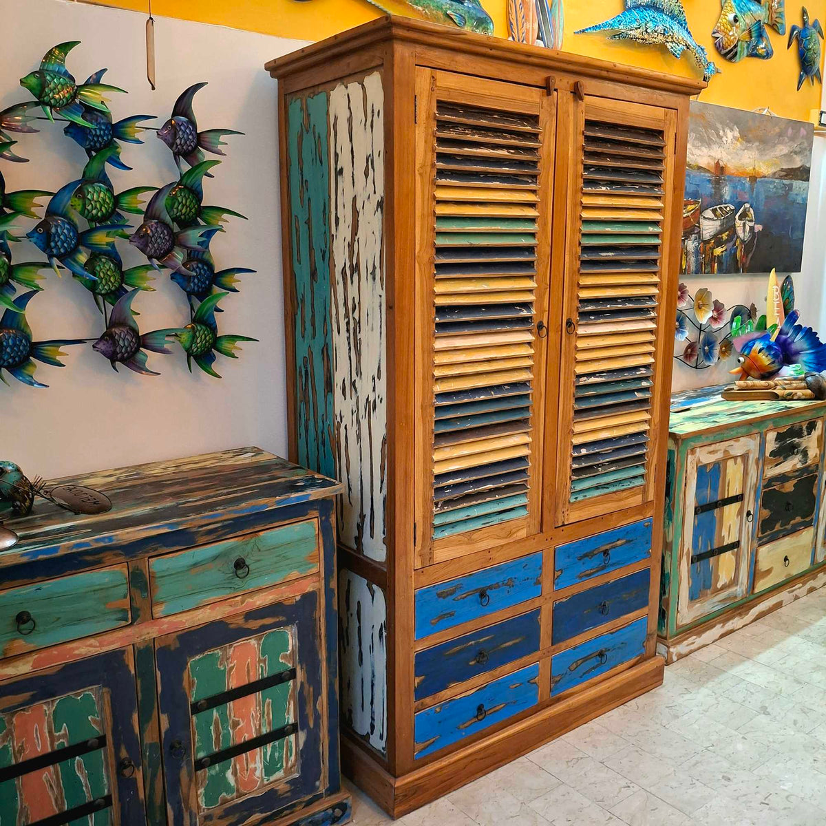 Armadio etnico in legno teak guardaroba cassetti