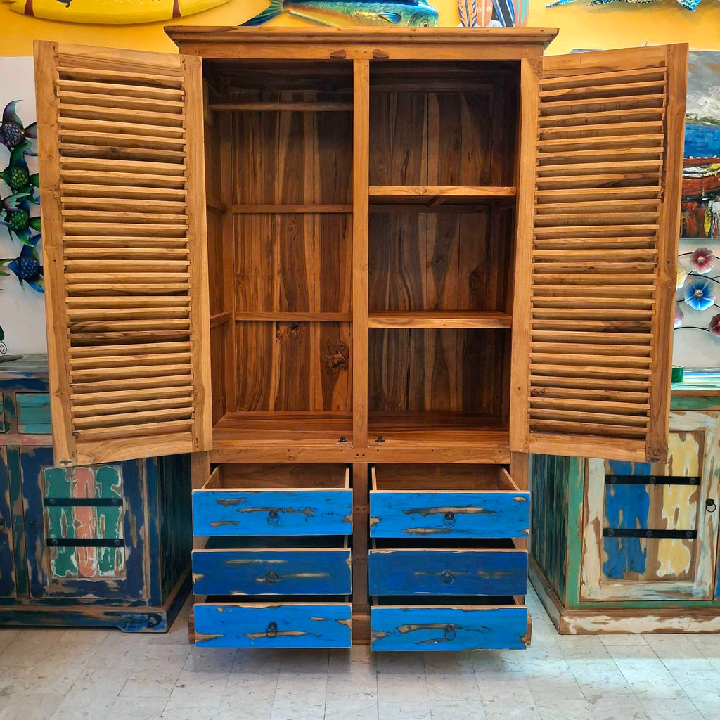 Ethischer Kleiderschrank aus Teakholz mit Schubladen