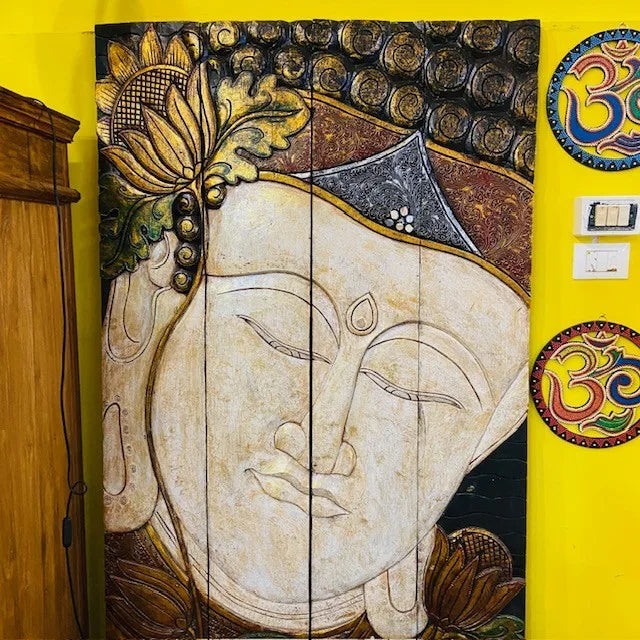 Buddha Separè in legno Quadro Etnico Pieghevole
